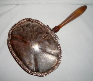 Vintage Footed Silent Butler Ashtray Silver On Copper W/Wood Handle