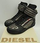 BN DIESEL BLK Studded Leather Trim Hi Top Sneakers Trainers Boots UK5 