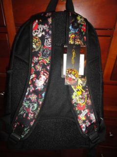 ED HARDY BRUCE BACKPACK BAG SCHOOL COLLAGE ALL OVER BLACK NWT