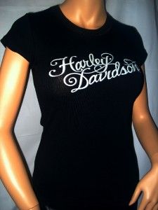 Harley Davidson Ladies Black Lacey Back Short Sleeve T Shirt Tee Top 