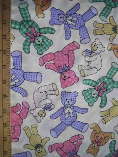  Calico Bears Cotton Fabric Pastels 3Y 27" Long