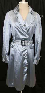 New $3000 Burberry Prorsum Blue Satin Ruffle Collar Belted Trench Coat 