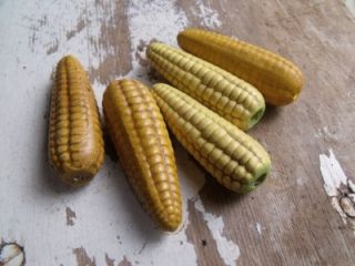 Lot of 5 Primitive Vintage Miniature Ceramic Corn Cobs Farm Find