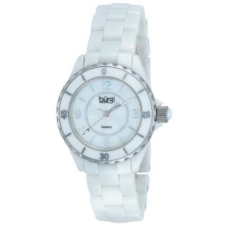 Burgi BUR057WT Ceramic Quartz Date White Bracelet Womens Watch