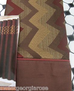   Fabric Shower Curtain Lodge Brown Aztec Burgundy Gold