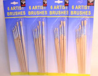 Lot of 24 New Artists Wood Handle Artist Paint Brushes