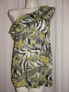 BFS06 NEW SWEET CANDY Size M Med Yellow Wht Black Ruffle One Shoulder 
