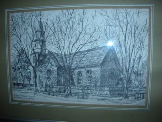 Vntg Drawing Bruton Parish Church Willamsberg Virginia