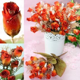 12 Bushes 252 Mini Silk Rose Buds Dew Wedding Decoration Flower Brown 