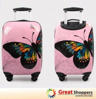 New Fashion Butterfly Pattern Trolley Luggage Travel Hard Case   White 