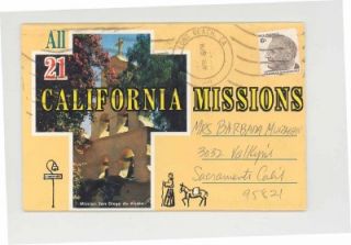 California Missions 12 panel 21 views used multi card postcard