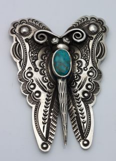   American Art Tafoya NATURAL Blue Gem Turquoise Silver Butterfly Pin
