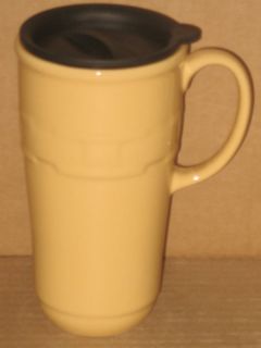 Longaberger Pottery Butternut Yellow Travel Mug mint condition in box 