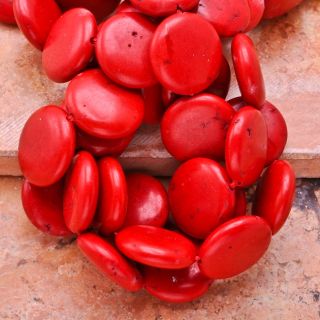 18x18mm Red Coral Gemstone Button Beads Strand 15 1 2
