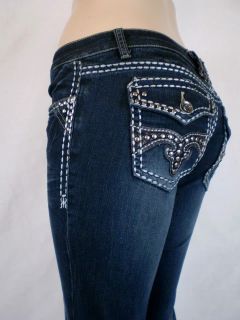 Women La Idol Bootcut Stretch Jeans Fleur de Lis Studs Jewel Pockets 