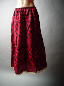 Sale Red Black Buffalo Plaid Country Prairie Crochet Trim Long Skirt s 