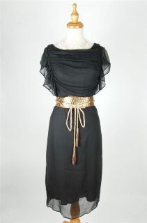 Auth Demark by Malene Birger Romantic Shirring Silk Dress Black 36 New 