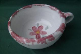 Bybee Pottery Kentucky KY White Pink Flower Handled Cereal Soup Bowl 