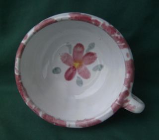 Bybee Pottery Kentucky KY White Pink Flower Handled Cereal Soup Bowl 