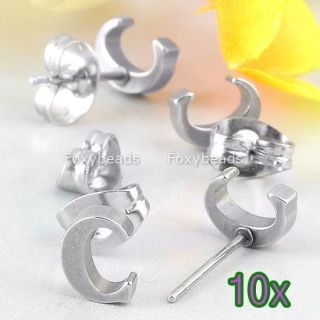 5pair Silvery Cool Stainless Steel Letter C Alphabet Ear Stud Earring 