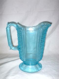 c1880 Richards Hartley Blue Two Panel Footed Quart Milk Pitcher Daisy 