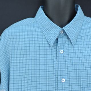 Bugatchi Uomo Blue Checked Striped Long Sleeve Button Front Shirt Mens 