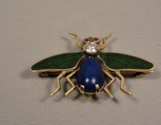Antique Art Nouveau Enamel Diamond Insect Watch Pin