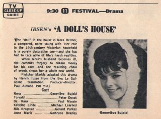 1966 tv ad Gevevieve Bujold in A DOLLS HOUSE on Festival Drama