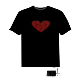  Sound Activated Red Heart El LED Equalizer T Shirt