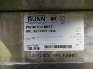 Bunn TB3Q 3 Gallon Quick Brew Iced Tea Brewer Maker PN 36700 0097 