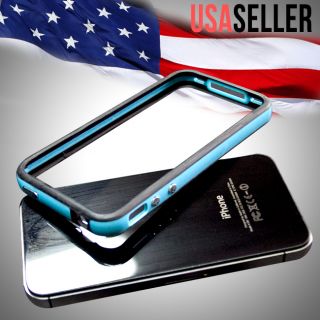 Black Blue Hard Bumper Case Cover W Metal Buttons For Apple iPhone 4 S 
