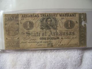 Authentic Confederate State of Arkansas Treasury $1 Note 1862 CR 34A 