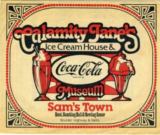 Calamity Janes Ice Cream House Menu Sams Town Las Vegas Nevada Coca 