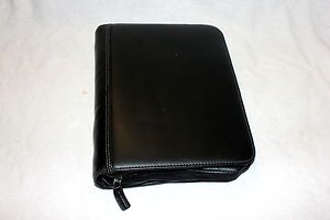   Covey Black Leather Planner Case 7 ring binder Organizer 10 5 x 8 5