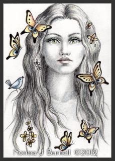Original ACEO Fansasy Sketch Art Card Fairy & Butterflies Fairies 