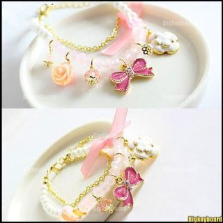 Fashion Rose Camellia Flower Butterfly Pearl Bracelet