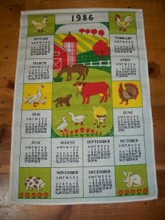 Vintage Calendar 1986 Barn Yard Animals Rooster Cow Pig