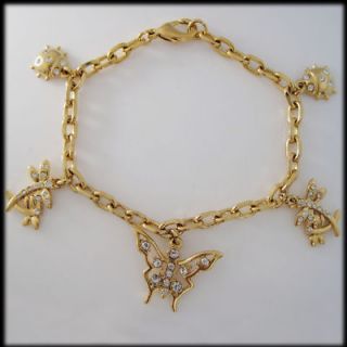   QUALITY 18K YELLOW GOLD GP SOLID FILLED BRASS BUTTERFLY CHARM BRACELET