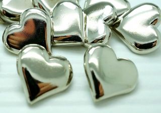 36 Silver Tone Plastic Heart Buttons~Blouse/Cardigan/Dolls/Girl