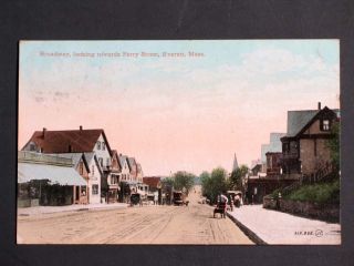 Broadway in Everett MA c1912 Old Vintage Postcard