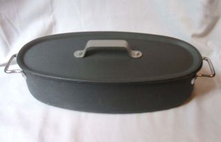 Vintage Calphalon Commercial Cookware Aluminum Oval Fish Roaster w Lid 
