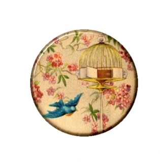 Bird Flying from Cage Necklace Pendant Mirror Button Magnet Bottle 