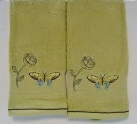 Set 2 Hand Towels Butterfly Bliss Bath Floral Green Garden New Free 