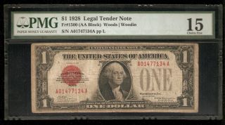 Fr 1500 1928 $1 Red Seal United States Note PMG Graded Choice Fine 15 