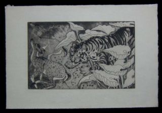 1938 Original Orovida Camille Pissarro Etching The Ambush of Tiger 