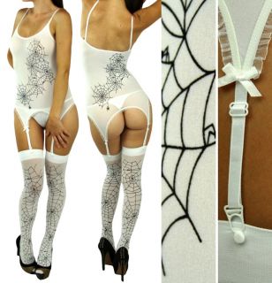 Super Sexy Sheer Spider Web Camisole G String Garter Set Thigh High 