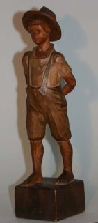 signed wood carving statue young peasant c 1920