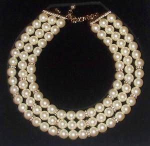 Franklin Mint Shakira Caine 3 Strand Pearl 18 Necklace Mint in 