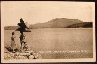 Carved Statue Eagle Point Legion Camp Tupper Lake New York NY 1950s 