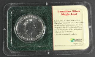 1993 $1 Canadian Maple Leaf 1 oz Silver Bullion .999 Fine Silver 